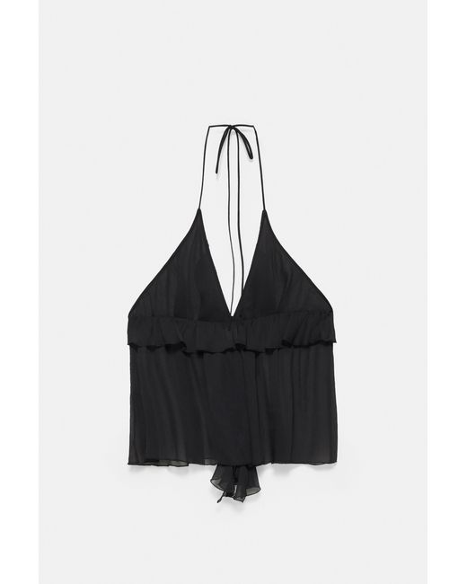 Pull&Bear Haltertop Met Ruches in het Black