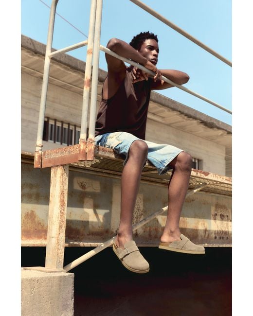 Pull&Bear Natural Leather Buckle Clogs for men