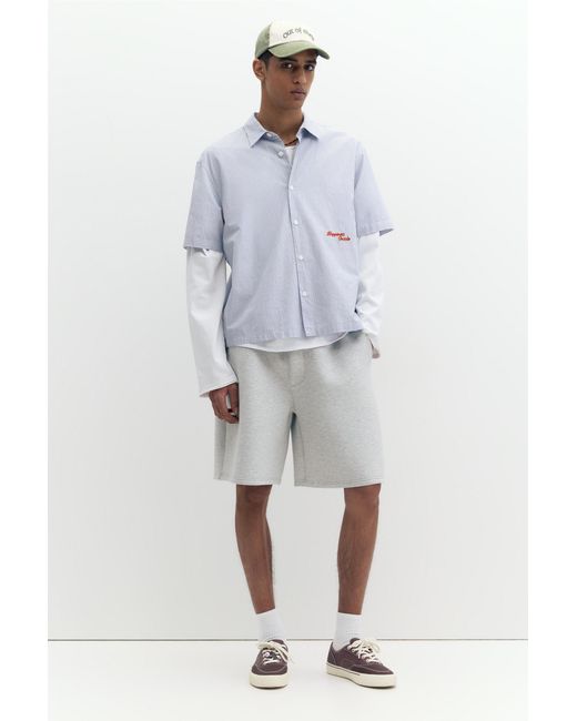 Pull&Bear Blue Striped Short Sleeve Poplin Shirt for men