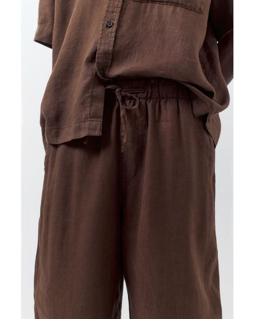 Pull&Bear Brown 100% Linen Jogger Trousers for men