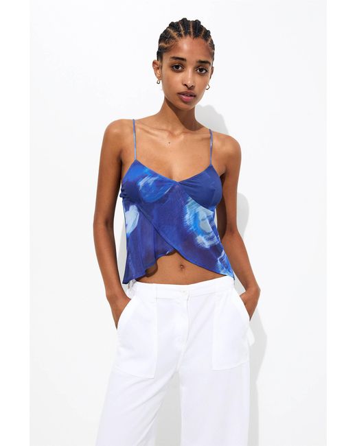 Pull&Bear Blue Floral Tulle Top