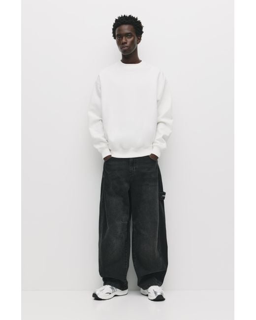 Pull&Bear White Basic Round Neck Sweatshirt for men
