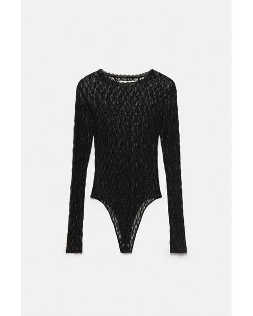 Pull&Bear Black Langarm-Spitzenbody