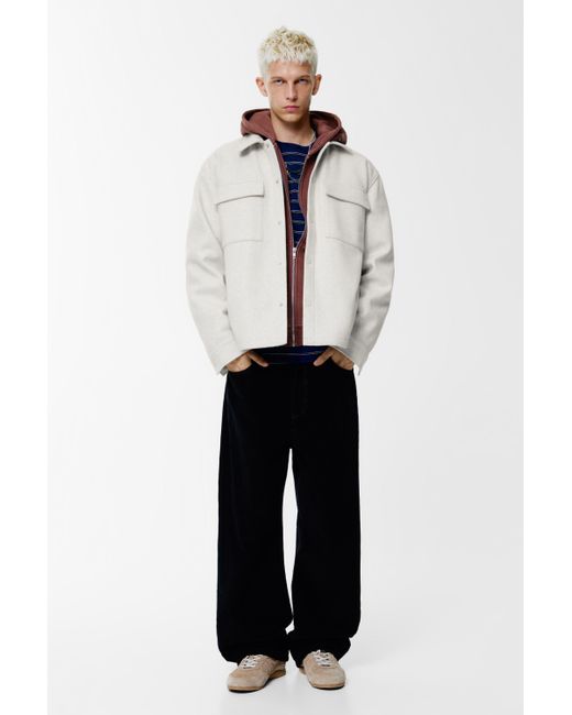 Pull&Bear White Cloth Overshirt With Pockets for men