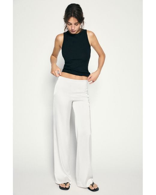 Pull&Bear Gray Satin Straight-Leg Trousers