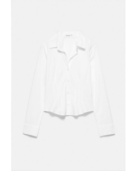 Pull&Bear White Fitted Shirt With Wide Cuffs