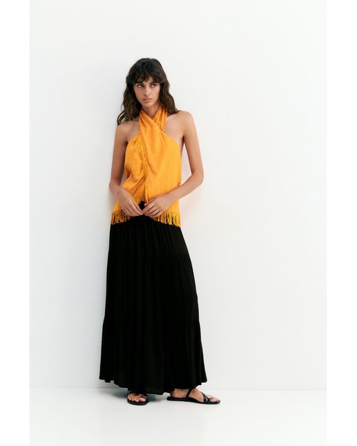 Pull&Bear Blue Flowy Paneled Midi Skirt