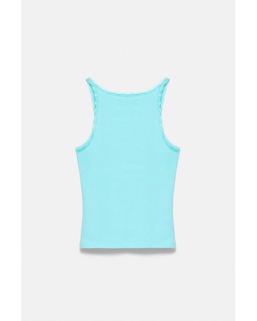 Pull&Bear Blue Lace-Trim Tank Top