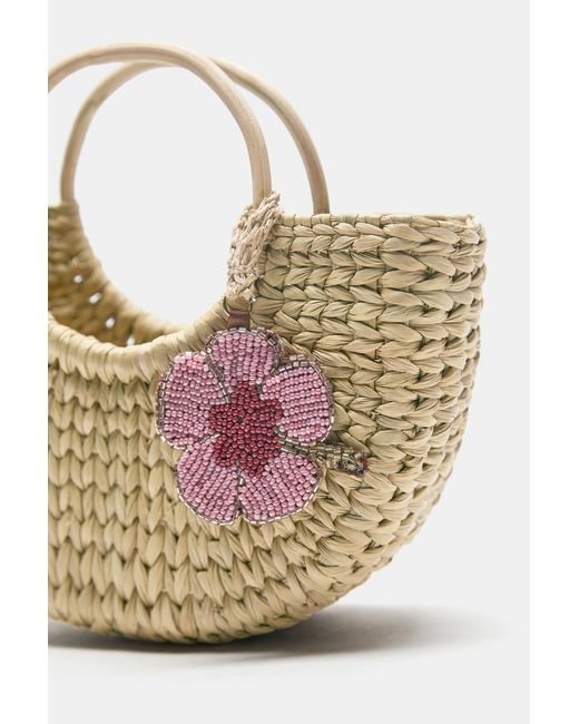 Pull&Bear Black Embellished Raffia Basket Handbag