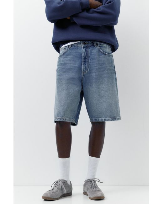 Pull&Bear Blue Baggy Denim Bermuda Shorts for men