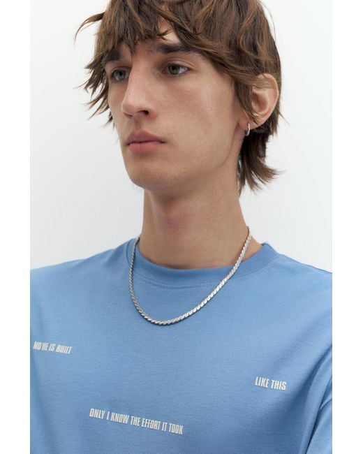 Pull&Bear Blue Stwd Boxy Text T-Shirt for men