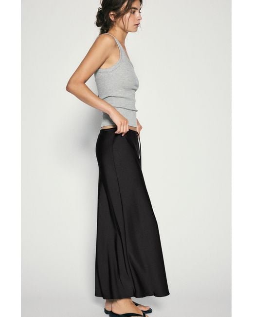 Pull&Bear White Satin Drawstring Midi Skirt