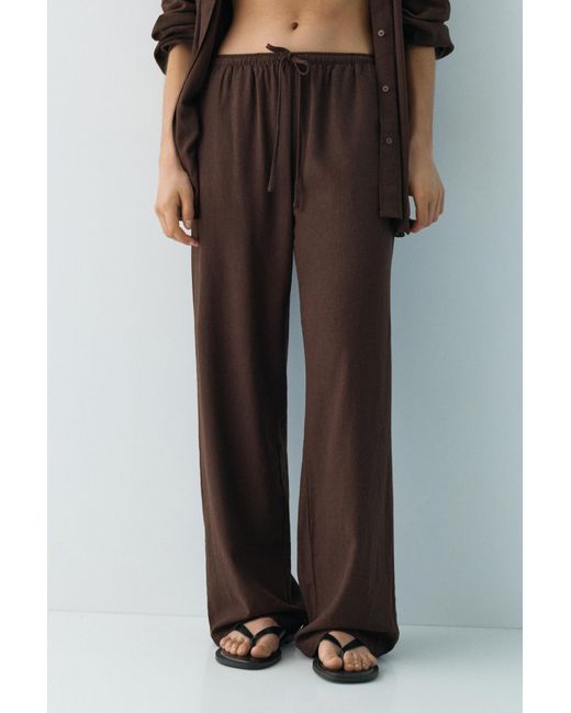 Pull&Bear Brown Flowing Trousers With Linen