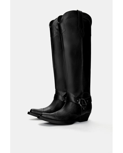 Pull&Bear Black High-Heel Cowboy Boots