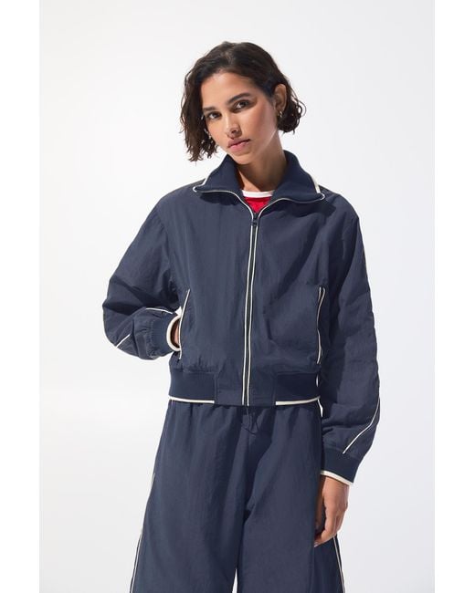 Pull&Bear Blue Bomber Jacket With Contrast Trims