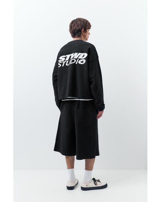 Pull&Bear Black Stwd Round Neck Sweatshirt for men