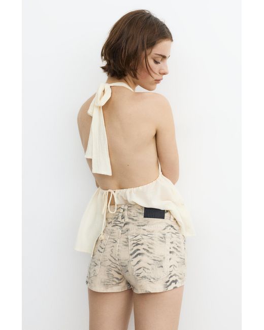 Pull&Bear Natural Leopard Print Denim Mini Shorts