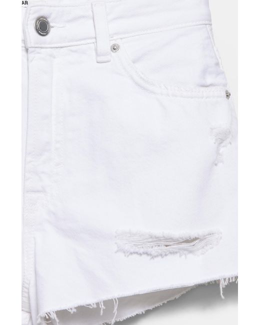 Pull&Bear White Mom Fit Ripped Denim Shorts