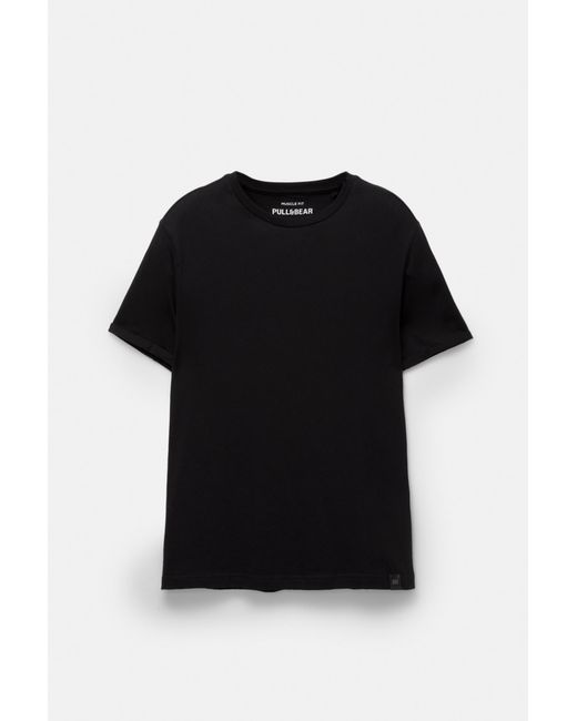 Pull&Bear Black Muscle Fit T-Shirt for men
