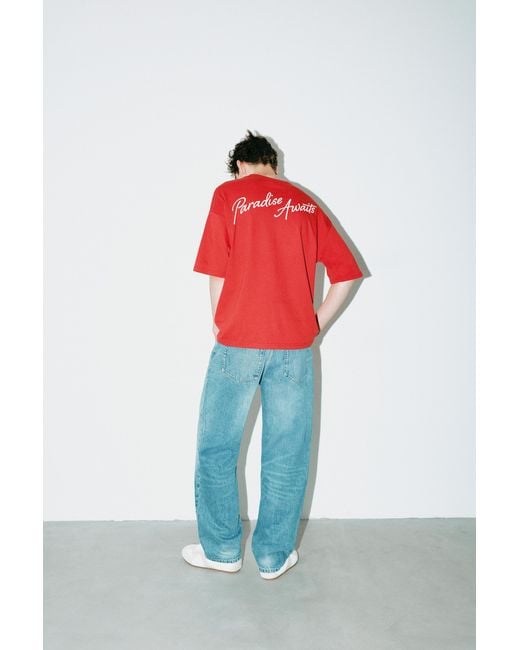 Pull&Bear Red One Piece Relaxed Fit T-Shirt for men