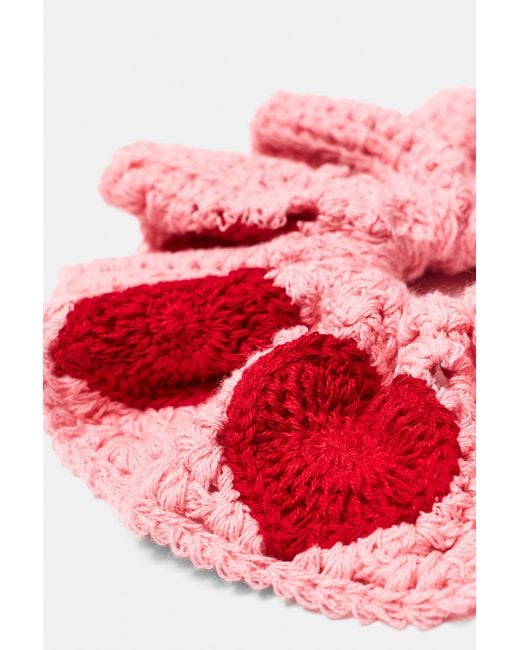 Pull&Bear Red Crochet Hearts Scrunchie