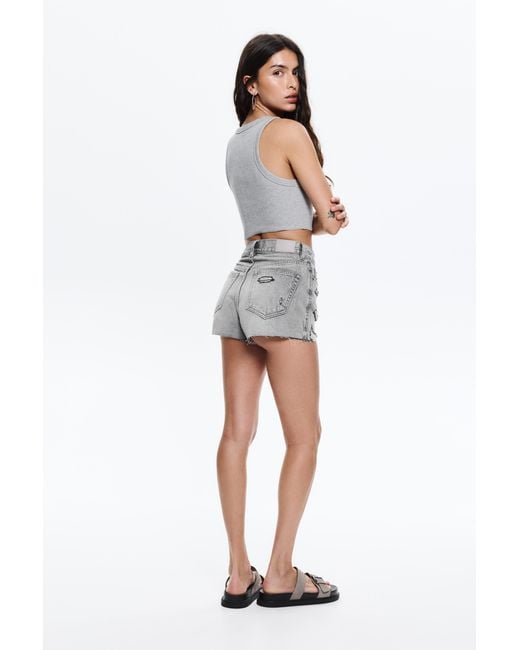 Pull&Bear Gray Denim Shorts With Frayed Hems
