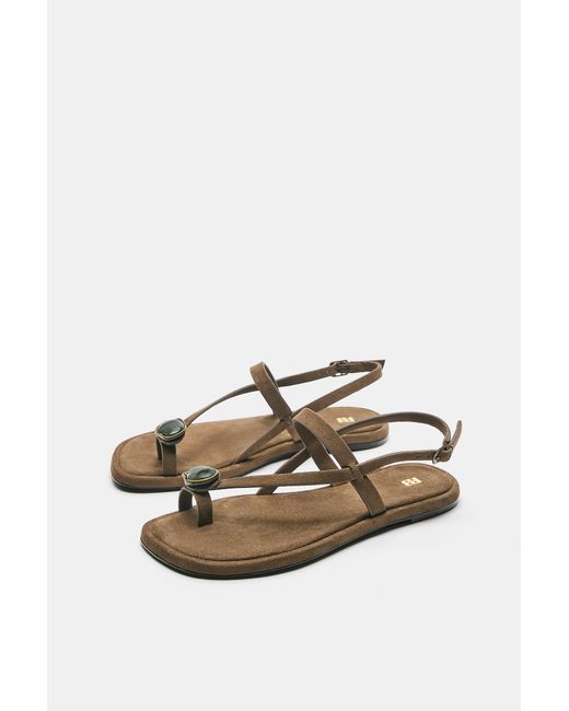 Pull&Bear Green Flat Embellished Sandals