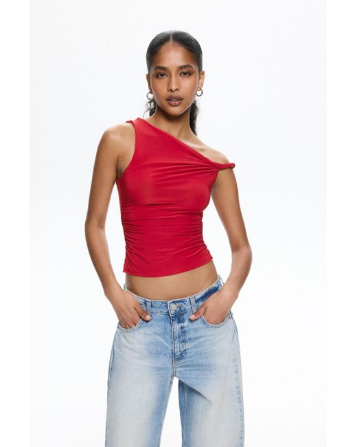 Pull&Bear Red Asymmetric Polyamide Top