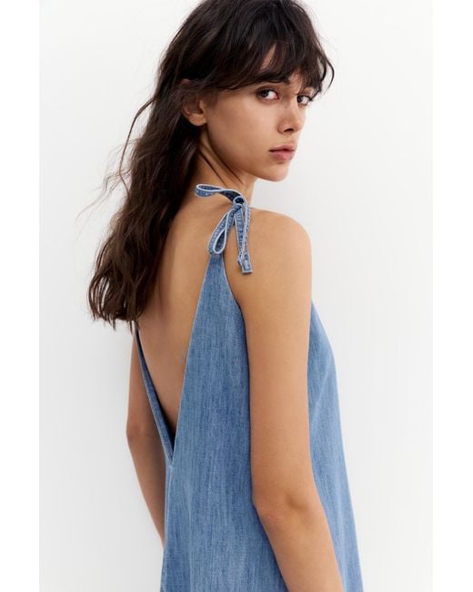 Pull&Bear Blue Long Denim Strappy Dress