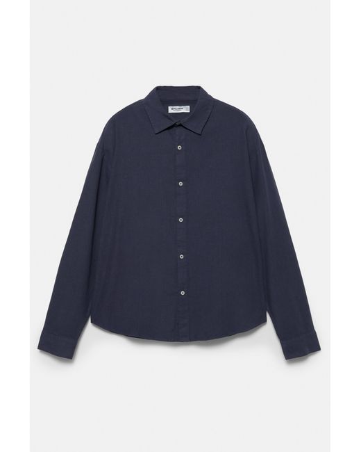 Pull&Bear Blue Long Sleeve Linen Blend Shirt for men