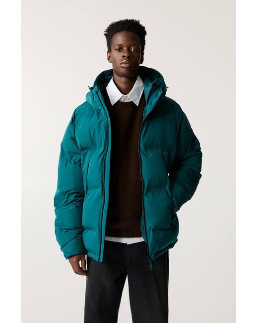 Pull&Bear Blue Puffer Jacket With Hood for men