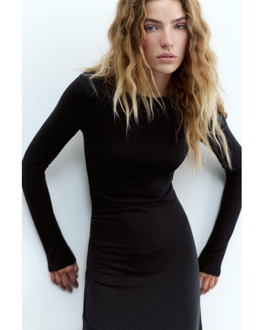 Pull&Bear Black Fluid Draped Midi Dress