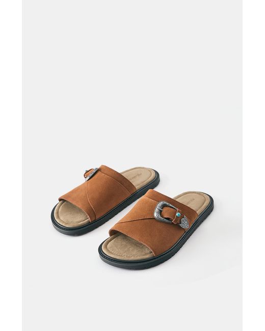 Pull&Bear Brown Leather Cowboy Sandals for men