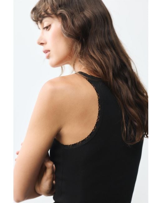 Pull&Bear Black Lace-Trim Tank Top