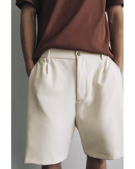 Pull&Bear Gray Double-Pleat Smart Bermuda Shorts for men