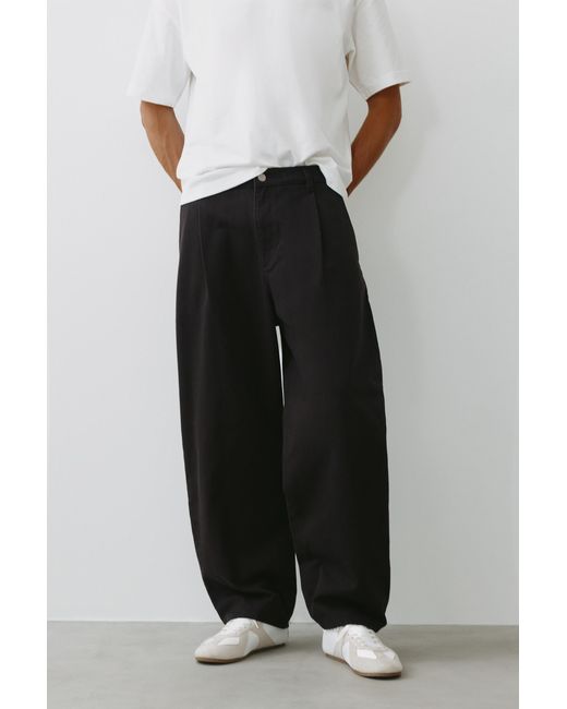 Pull&Bear Black Baggy Darted Chinos for men
