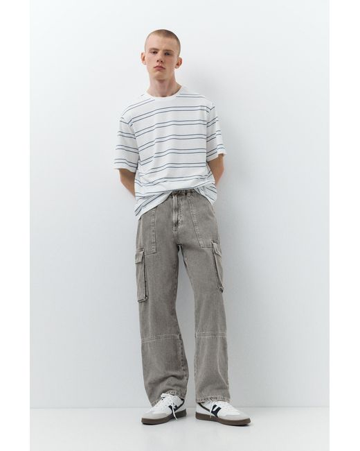 Pull&Bear White Baggy Cargo Jeans for men