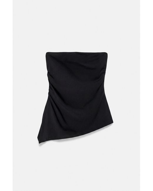 Pull&Bear Asymmetrische Strapless Top in het Black