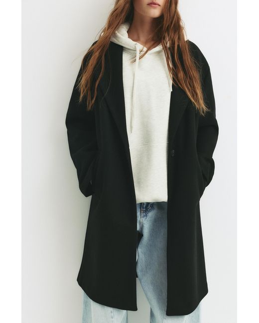 Pull&Bear Wollen Jas Met Knoop in het Black
