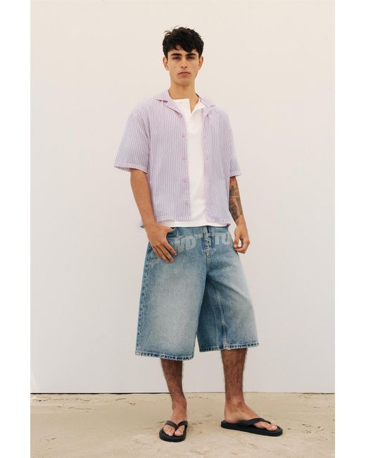 Pull&Bear Pink Short Sleeve Striped Shirt for men
