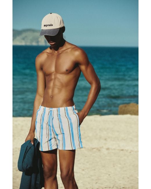 Pull&Bear Blue Striped Swimming Trunks for men