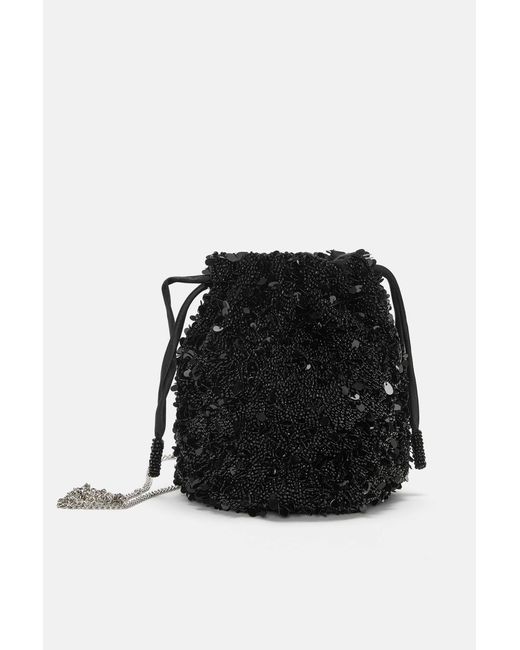 Pull&Bear Black Beaded Bucket Bag