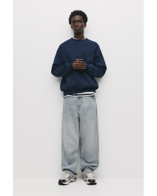 Pull&Bear Blue Basic Round Neck Sweatshirt for men