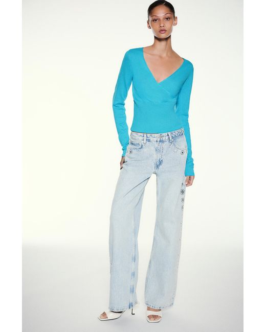 Pull&Bear Blue Surplice Neck Jumper