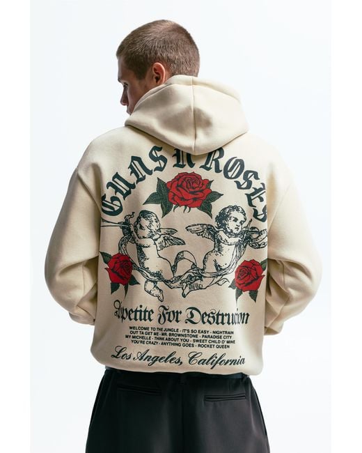 Pull&Bear Guns N' Roses Capuchonsweater in het Natural voor heren