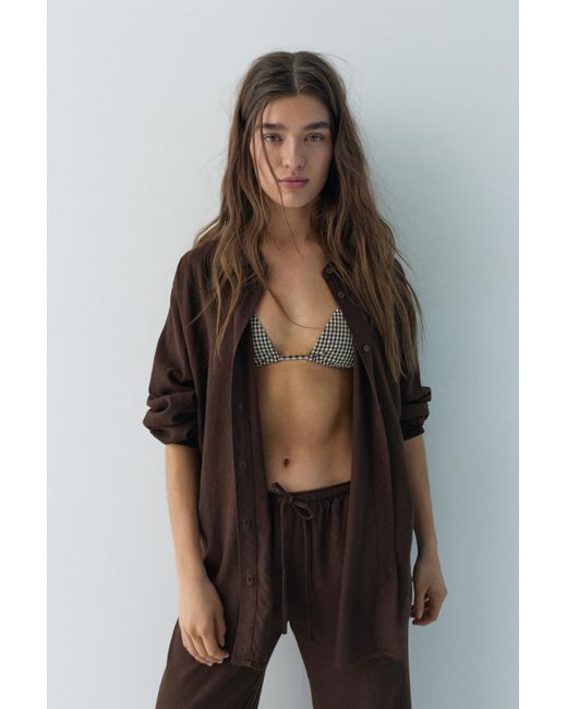 Pull&Bear Black Rustic Linen Blend Shirt