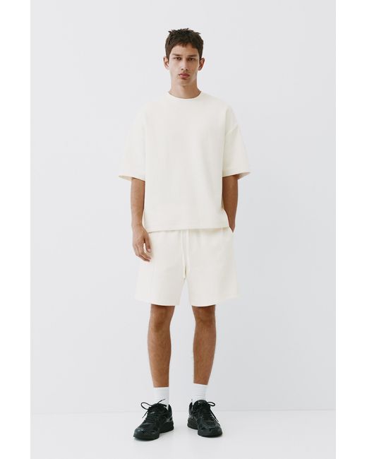 Pull&Bear White Interlock Jogger Bermuda Shorts for men