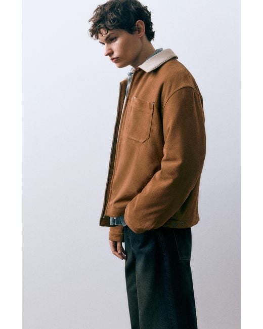 Pull&Bear Blue Faux Suede Jacket With Contrast Collar for men