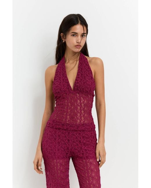 Pull&Bear Red Lace Halter Top