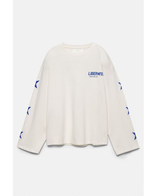 Pull&Bear White Long Sleeve T-Shirt With Star Graphic